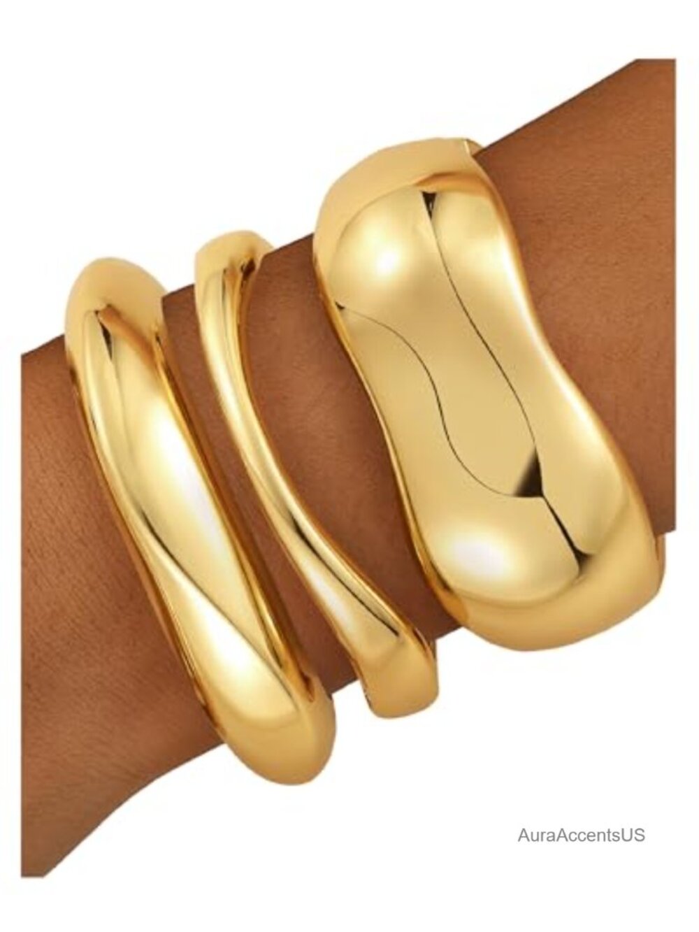 Chunky Gold Bangle Bracelets for Women, Stackable Twist Cuff Bracelet Set of 3,
